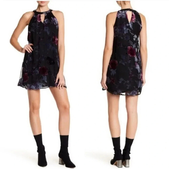 As U Wish Gigi Trapeze Swing Dress, Burned Out Velvet Blue On Black - Picture 2 of 14